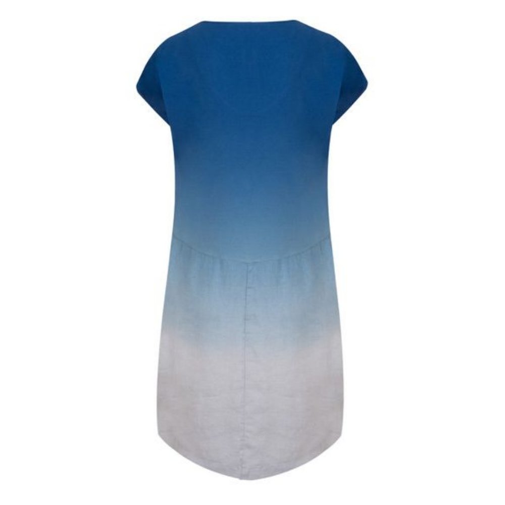 Anthropologie 100% Linen Dip Dye Ombre Mini Midi Dress Casual Sun Summer Pockets - Picture 3 of 10